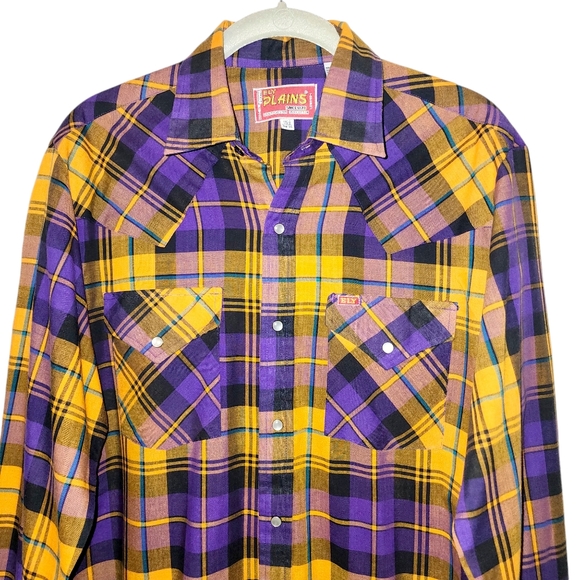 Vintage Ely Plains Purple & Gold Western Pearl-Snap Button Down Shirt - Picture 2 of 10